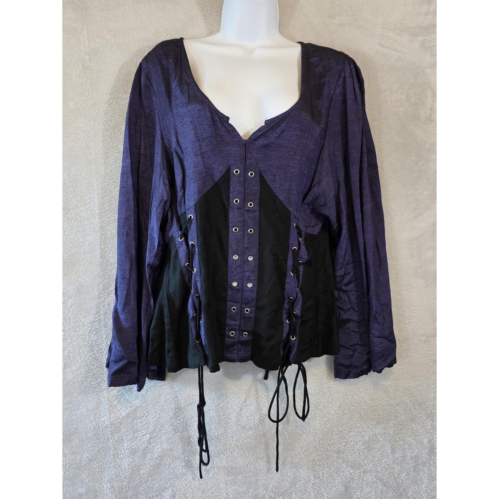 GUC Funhouse Blouse Womens L/XL Purple Black Lace Up Corset Goth Grunge Festival